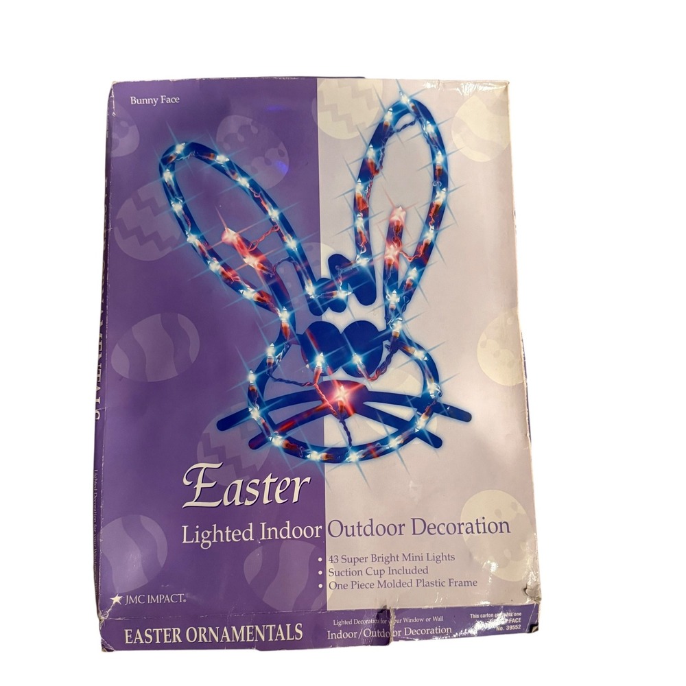 JMC Impact Lighted Bunny Face Easter Decoration Blue 43 Mini Lights Works